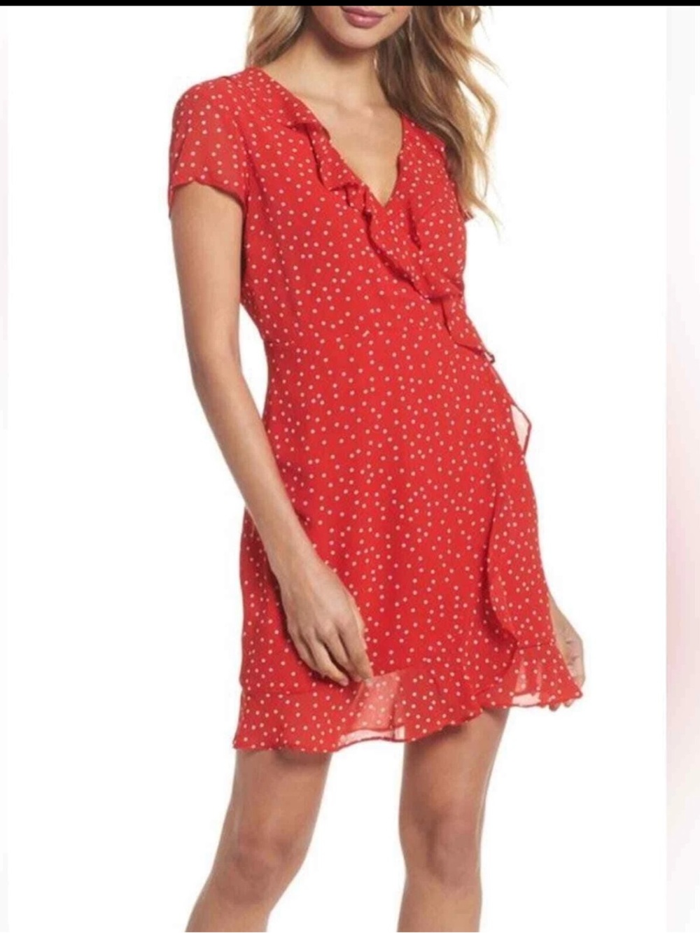 Bardot Red Polka Dot Open Back Ruffled Mini Dress US 2